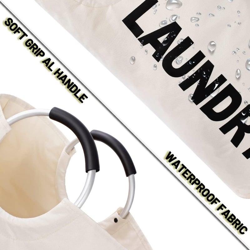 Twira 100L Large Laundry Basket, Laundry Hamper Stands Up Well, Laundry Bag with Padded Handles, Waterproof Clothes Bin Collapsible, Clothes Hamper for Bathroom, Laundry, College (Beige) - Image 5